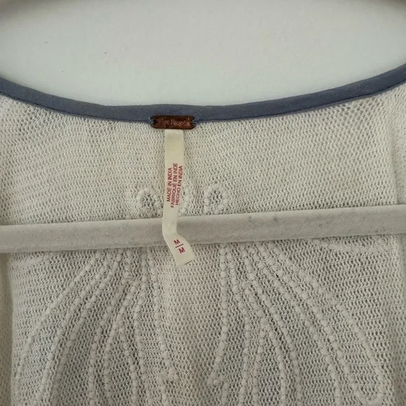 Free People White Crochet Tie-Front Crop Top with Light Blue Embroidery - Picture 4 of 4